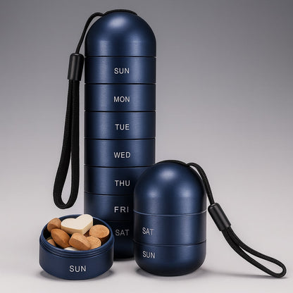 Aluminum Storage Case with 7 Compartments | Travel Organizer for Pills & Vitamins