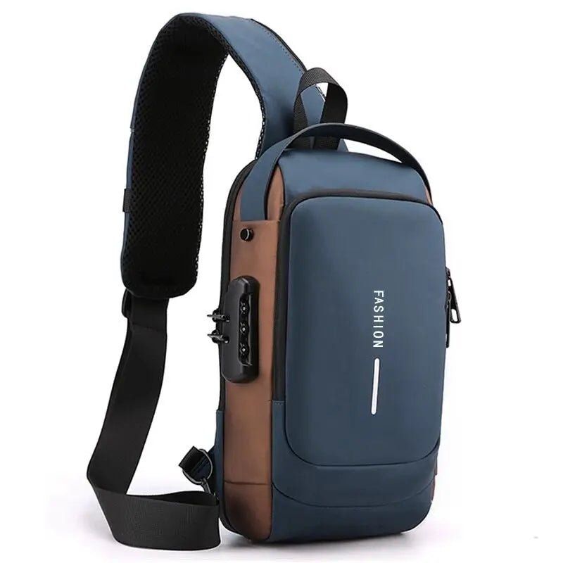 Water-Resistant Sling Bag with USB Charging, Hidden Zippers, and Lock