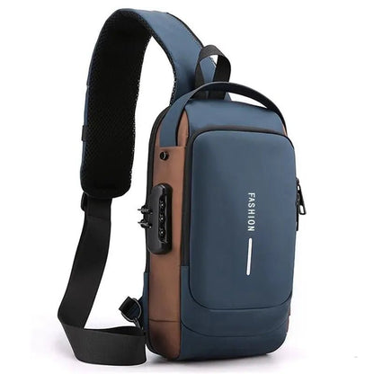 Water-Resistant Sling Bag with USB Charging, Hidden Zippers, and Lock