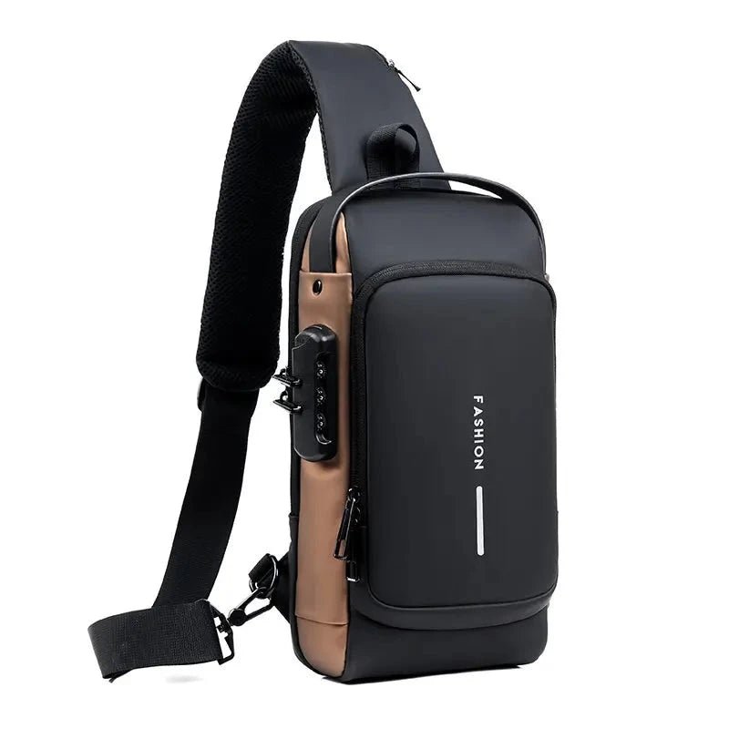 Water-Resistant Sling Bag with USB Charging, Hidden Zippers, and Lock