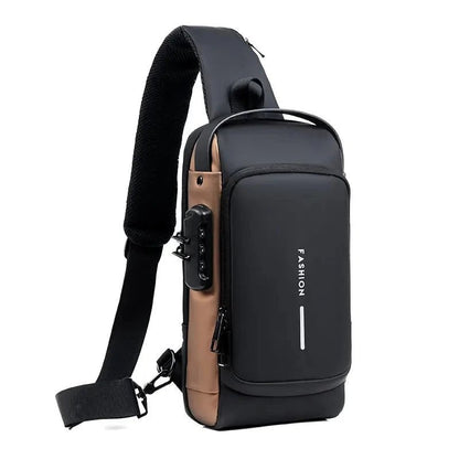 Water-Resistant Sling Bag with USB Charging, Hidden Zippers, and Lock