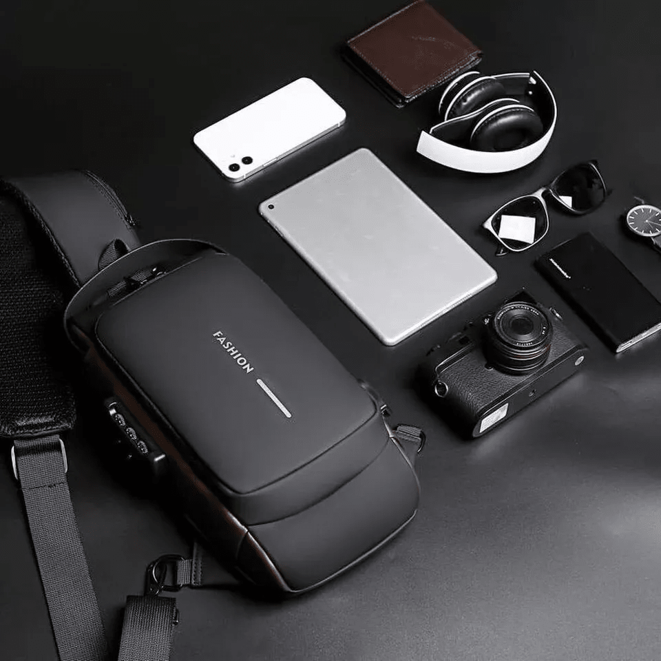 Water-Resistant Sling Bag with USB Charging, Hidden Zippers, and Lock