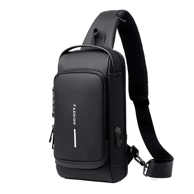 Water-Resistant Sling Bag with USB Charging, Hidden Zippers, and Lock