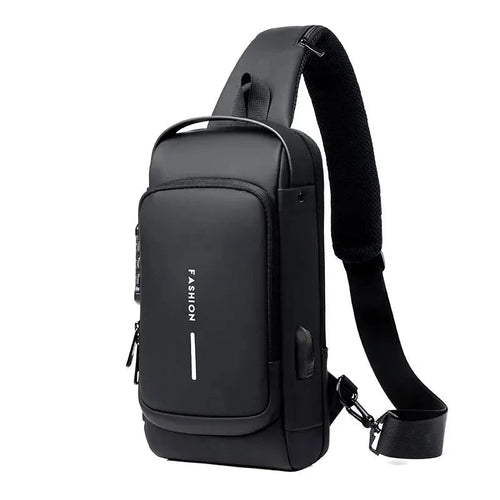 Water-Resistant Sling Bag with USB Charging, Hidden Zippers, and Lock