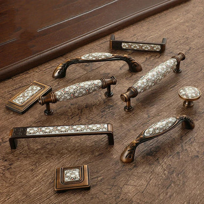 Vintage Drawer Knobs and Door Pulls in Antique Bronze Ceramic Finish