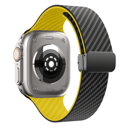 Silicone Sports Watch Band with Carbon Design and Magnetic Clasp