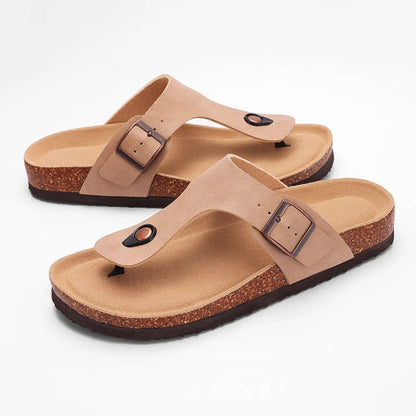 Adjustable Buckle Open-Toe Flats for Women - Cork Sandals