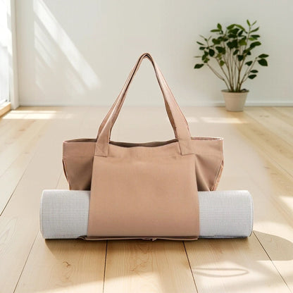 Canvas Yoga Mat Tote with Adjustable Strap & Extra Storage for Travel