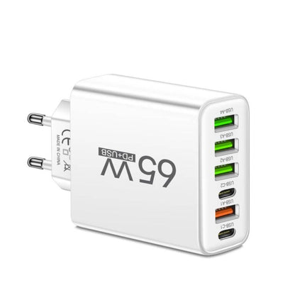 65W 6-in-1 Fast Charger – Charge Up to 6 Devices Simultaneously – Perfect for Home, Office, and Travel