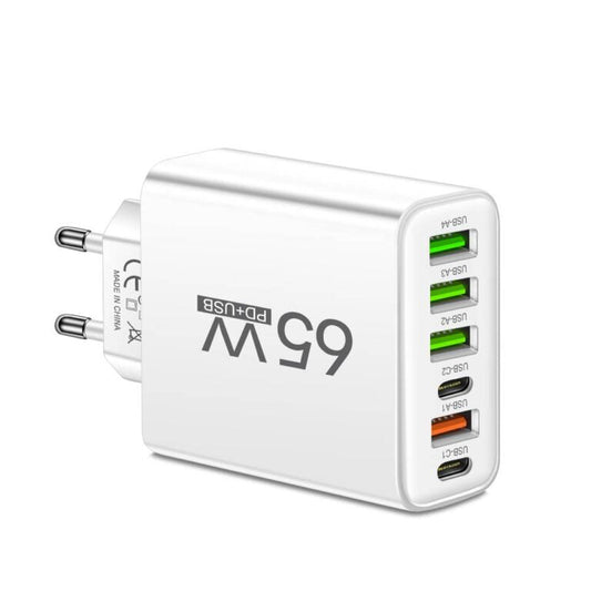 65W 6-in-1 Fast Charger – Charge Up to 6 Devices Simultaneously – Perfect for Home, Office, and Travel