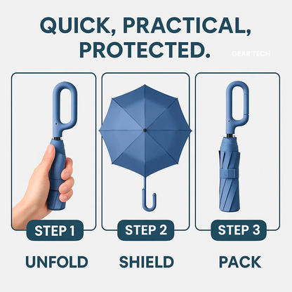 Automatic Folding Umbrella with Large Buckle Handle – Wind-Resistant & Compact