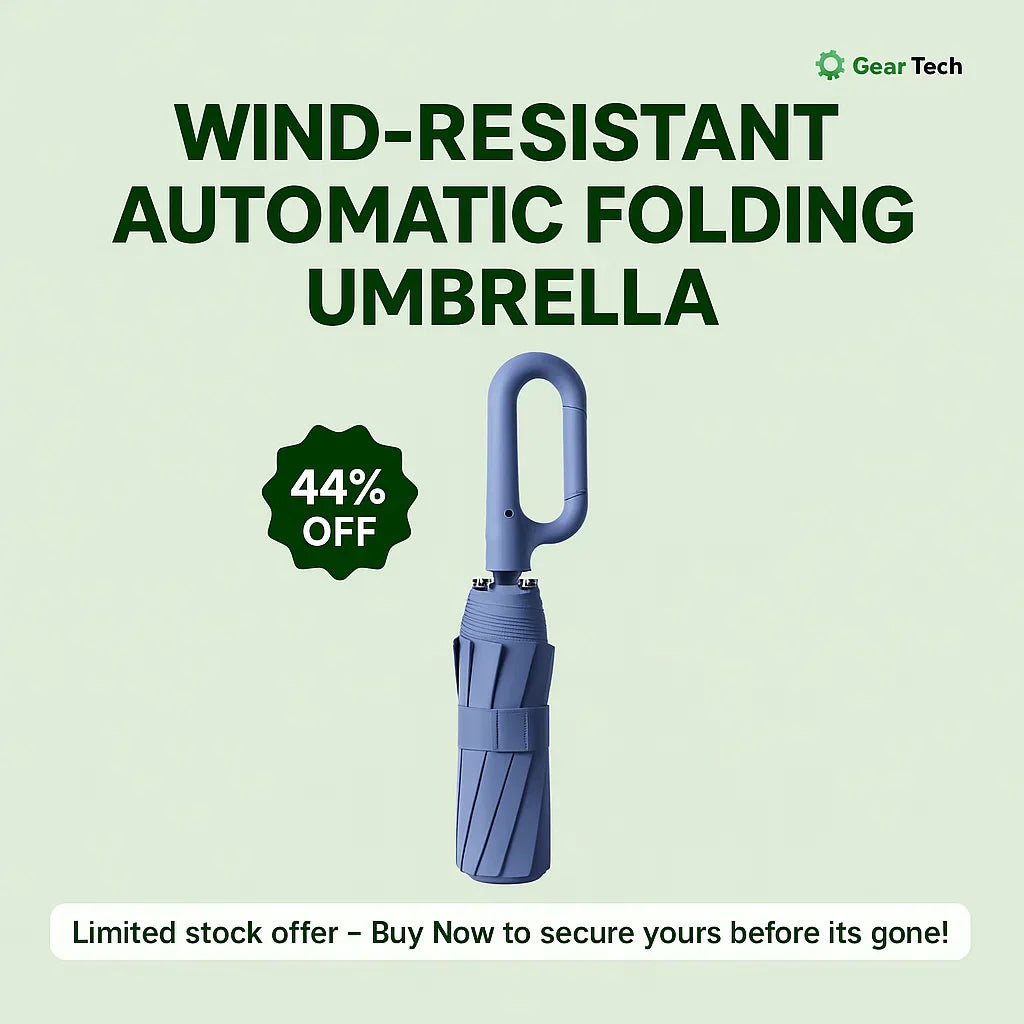 Automatic Folding Umbrella with Large Buckle Handle – Wind-Resistant & Compact