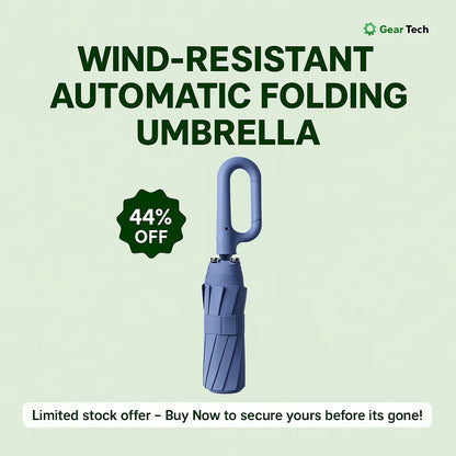 Automatic Folding Umbrella with Large Buckle Handle – Wind-Resistant & Compact