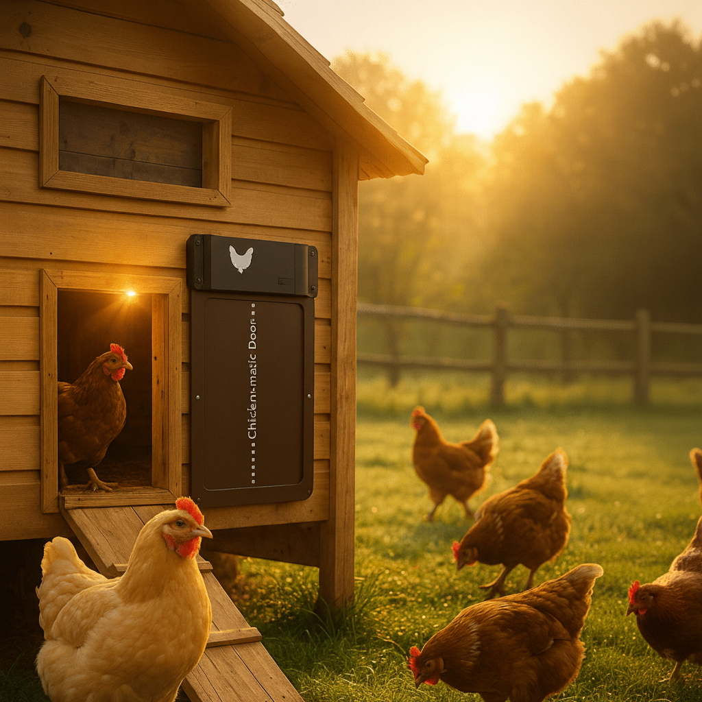 Smart Coop Guardian Door with Light Activation & Security Features