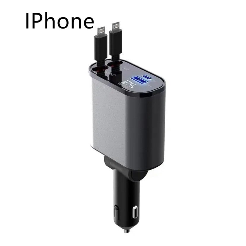 SmartDrive Recharge: Fast Dual USB Car Charger with Auto-Retract