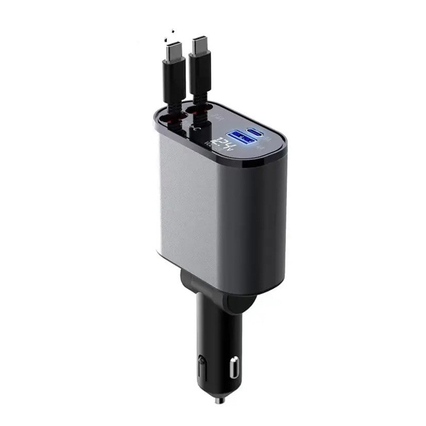 SmartDrive Recharge: Fast Dual USB Car Charger with Auto-Retract