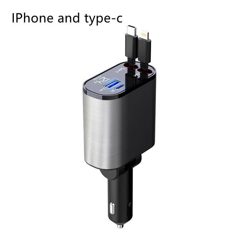 SmartDrive Recharge: Fast Dual USB Car Charger with Auto-Retract