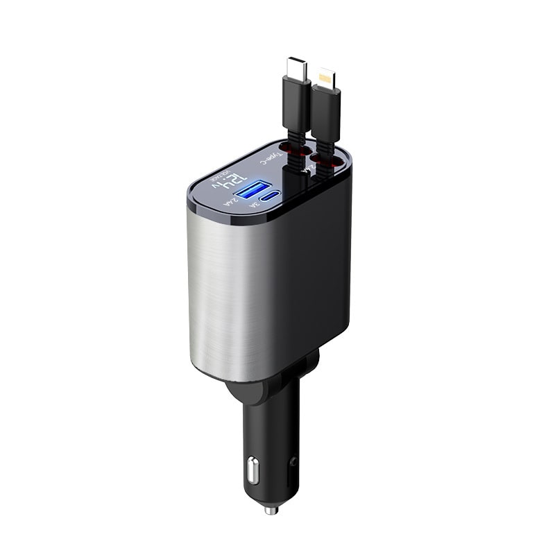 SmartDrive Recharge: Fast Dual USB Car Charger with Auto-Retract