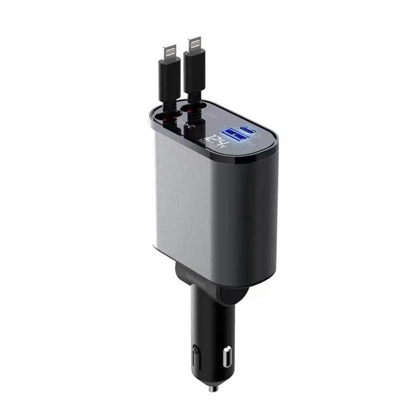 SmartDrive Recharge: Fast Dual USB Car Charger with Auto-Retract