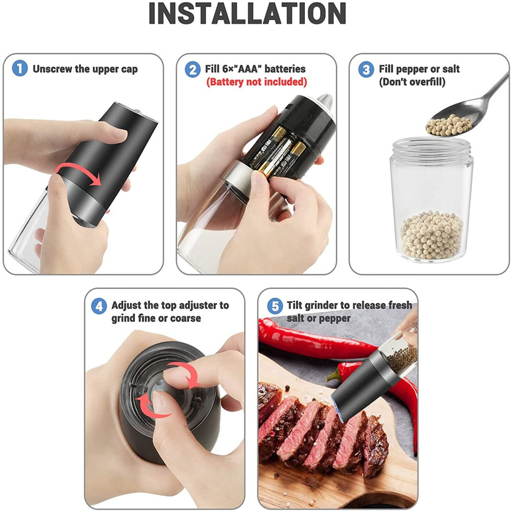 Adjustable Electric Spice Mill with LED Light - Automatic Grinder