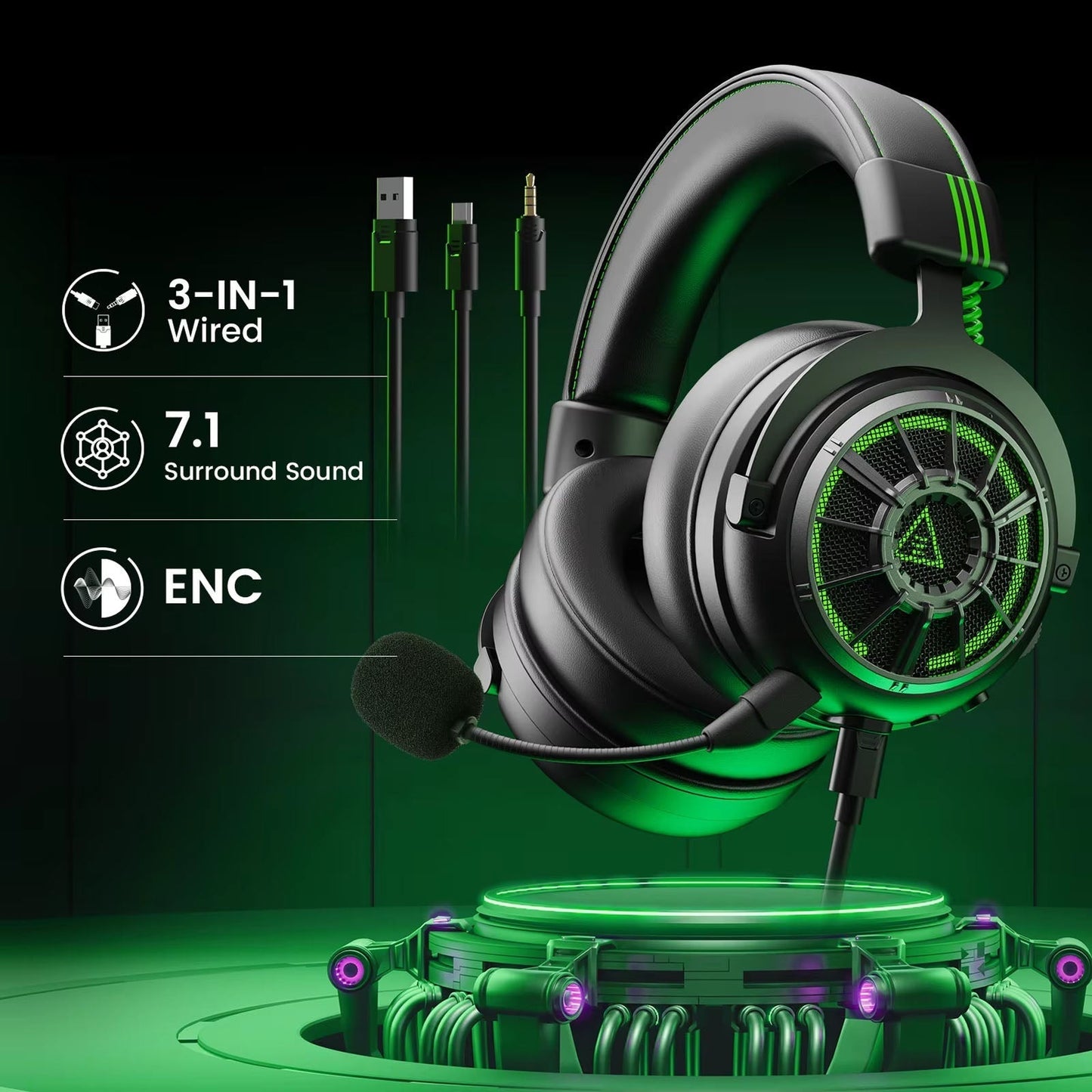 PC Gaming Headset Featuring 7.1 Surround Sound Audio