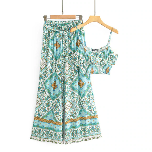 Bohemian Floral Print Suit for Women in Vintage Style