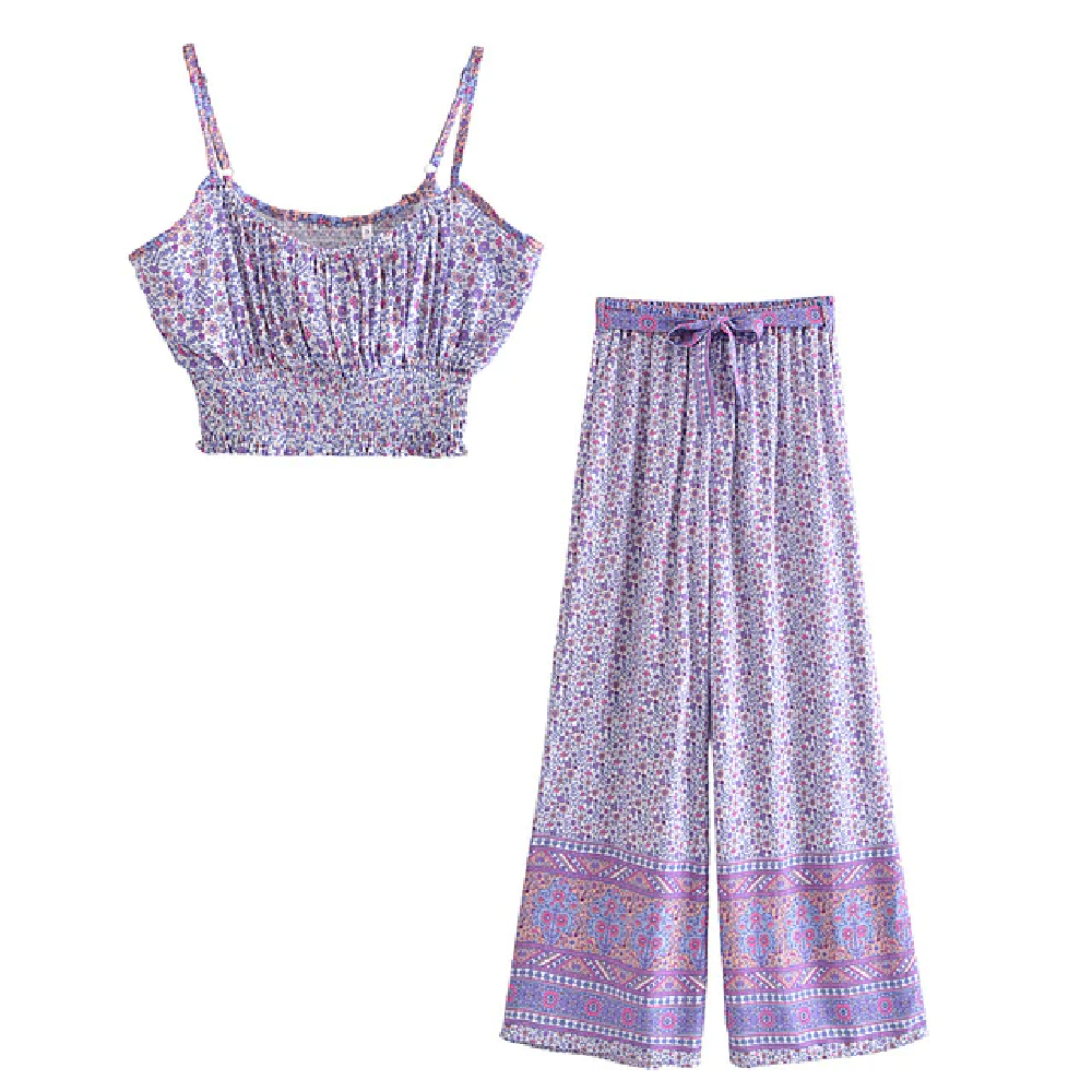 Bohemian Floral Print Suit for Women in Vintage Style