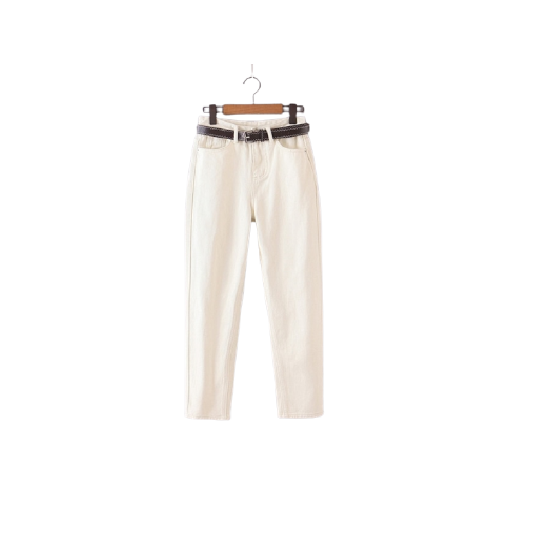 Stretchy Waist Long Trousers for Women with Belted Design