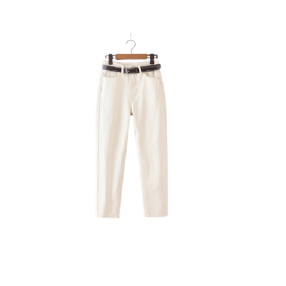 Stretchy Waist Long Trousers for Women with Belted Design
