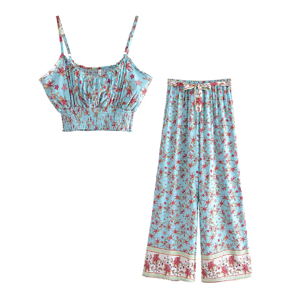 Bohemian Floral Print Suit for Women in Vintage Style