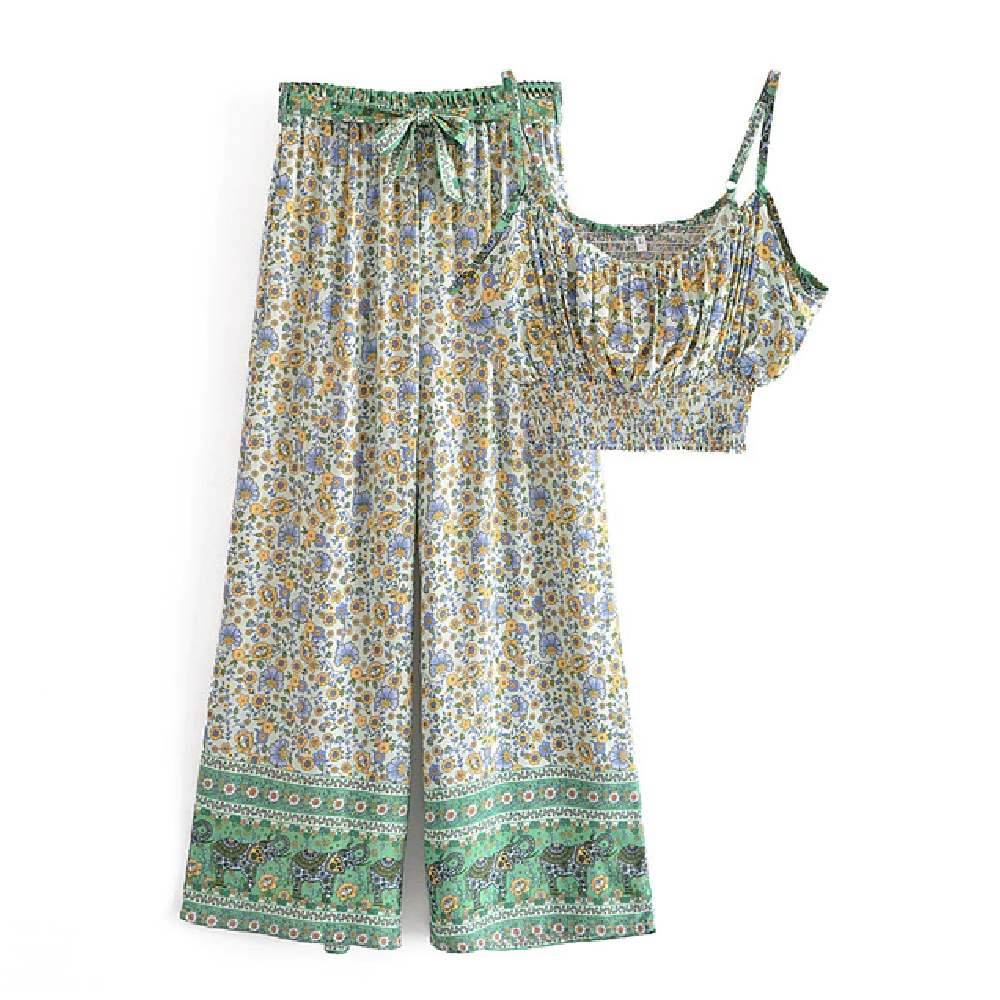 Bohemian Floral Print Suit for Women in Vintage Style
