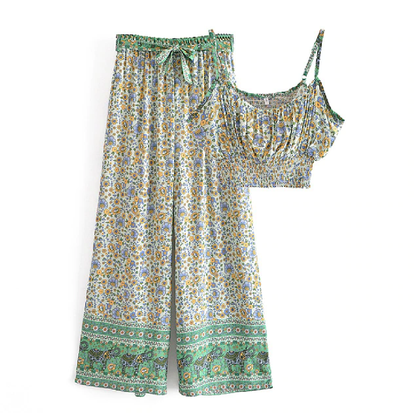 Bohemian Floral Print Suit for Women in Vintage Style