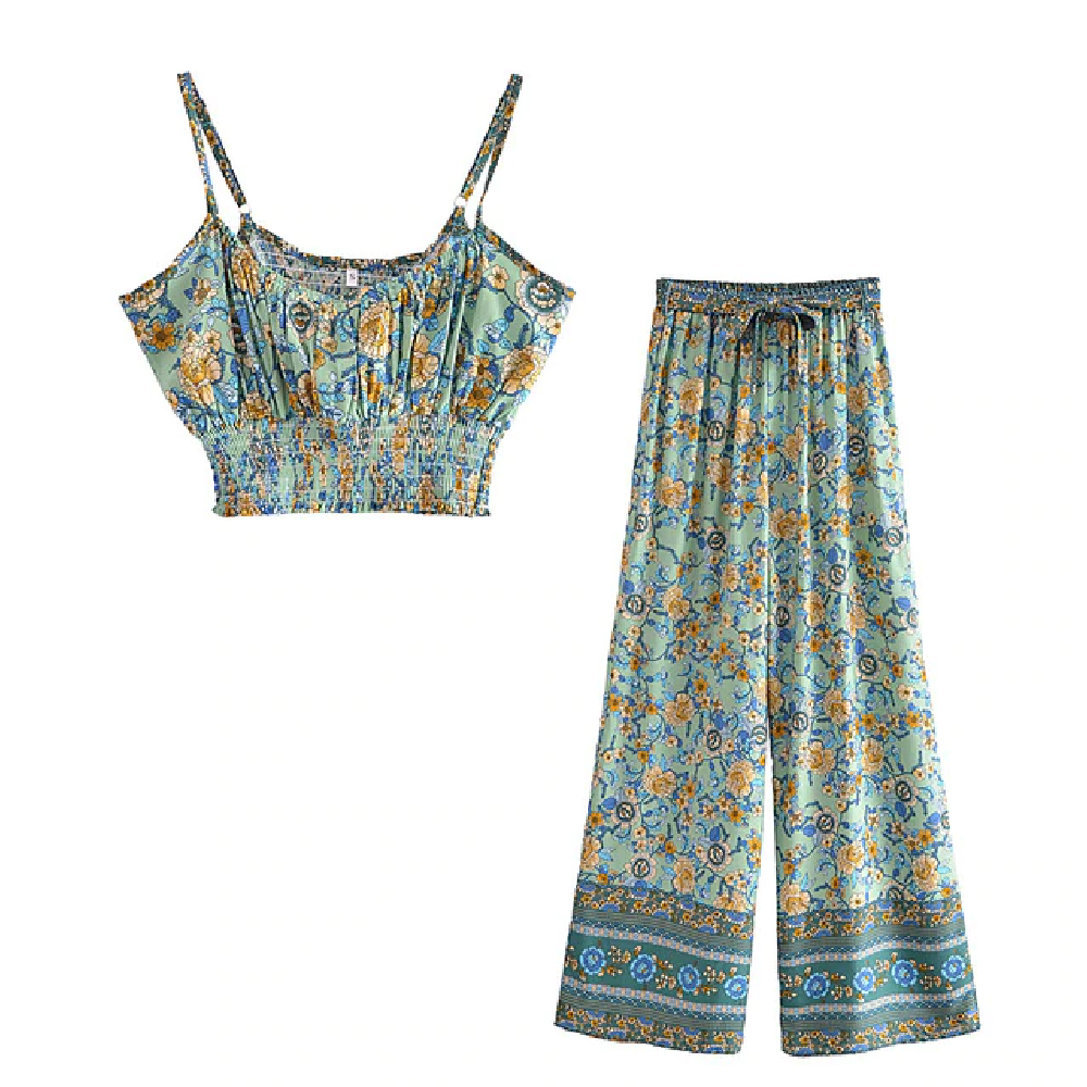 Bohemian Floral Print Suit for Women in Vintage Style