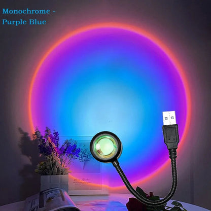 USB LED Projector for Sunset and Rainbow Effects – 13 Color Modes, 360° Rotation