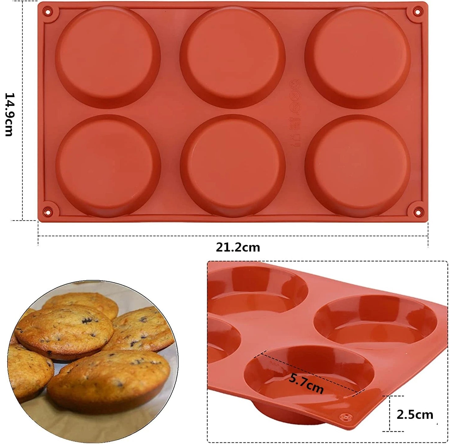 Flexible Silicone Baking Mold with 6 Cavities | Non-Stick | Round Shape