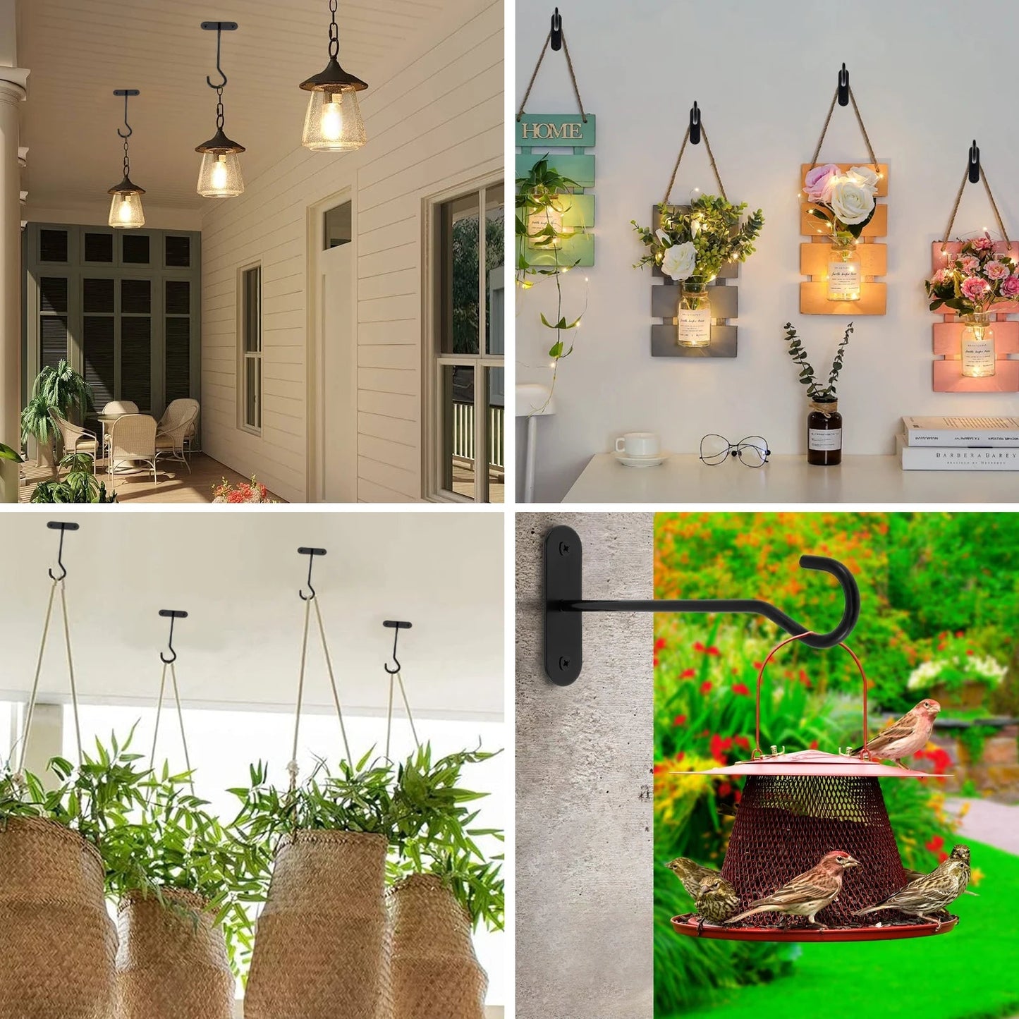 Wall-Mounted Plant Hooks | 15 cm Black Iron | Set of 4, Holds up to 10 kg