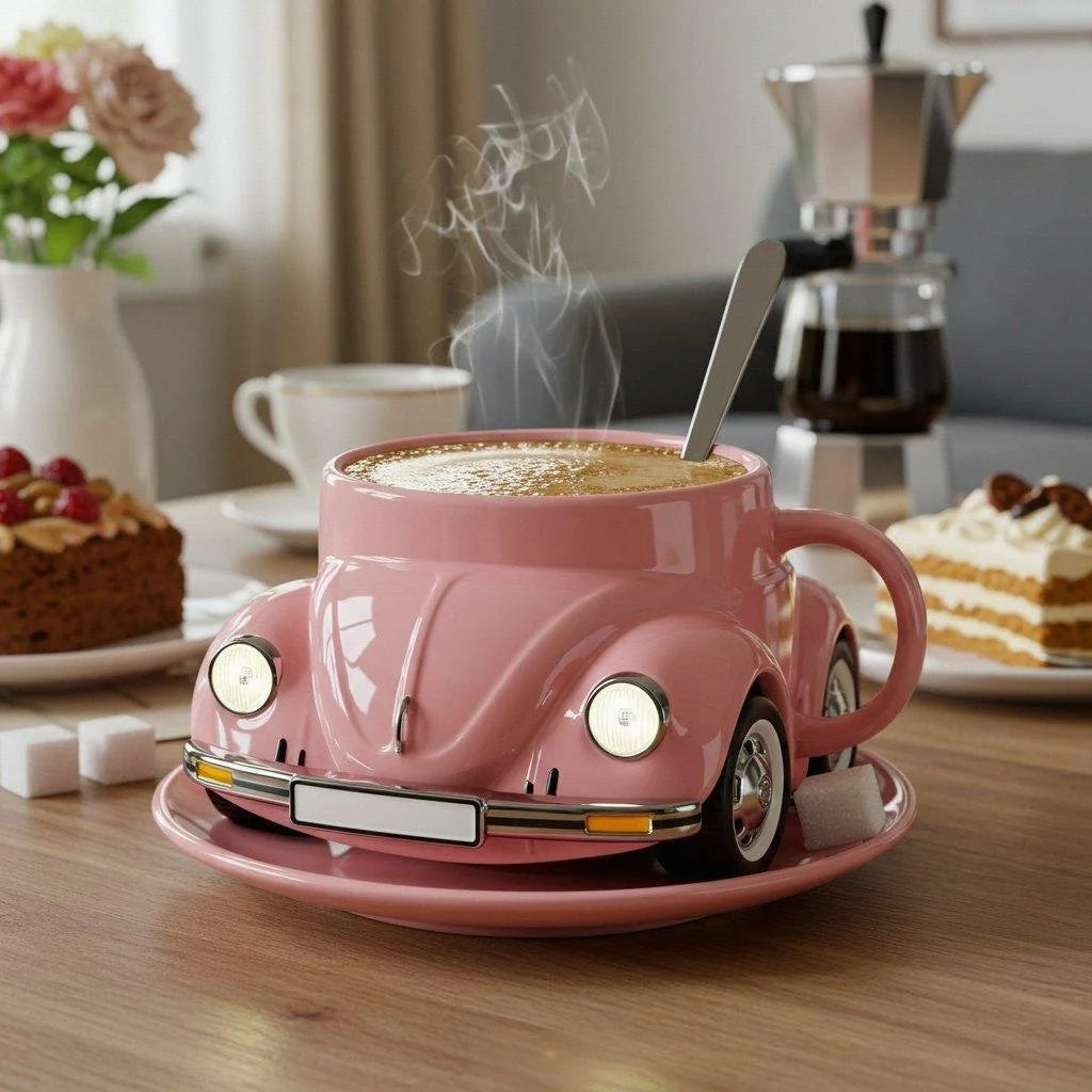 Ceramic Coffee Mug with Retro Car Design – Unique 3D Style for Beverages