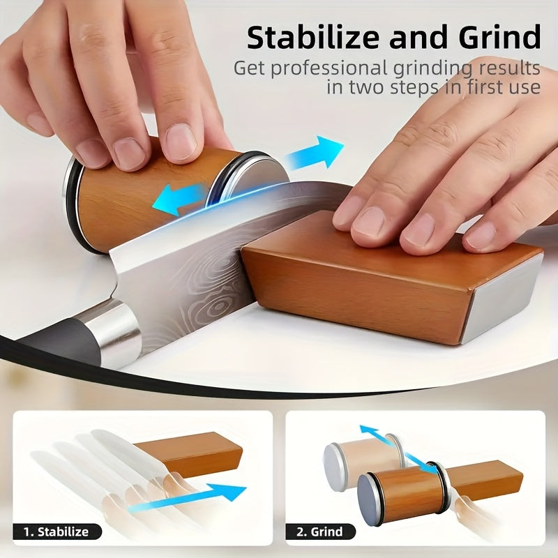 DuoSharp Sharpening Stone Set with Magnetic Holder | Diamond Stone | 15° & 20° Angles | Wood & Metal