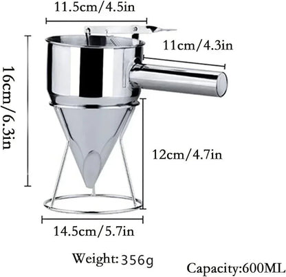 Stainless Steel Dough Dispenser with Stand | 600 ml or 1200 ml Capacity | Accurate Baking Tool for Cupcakes & Pancakes