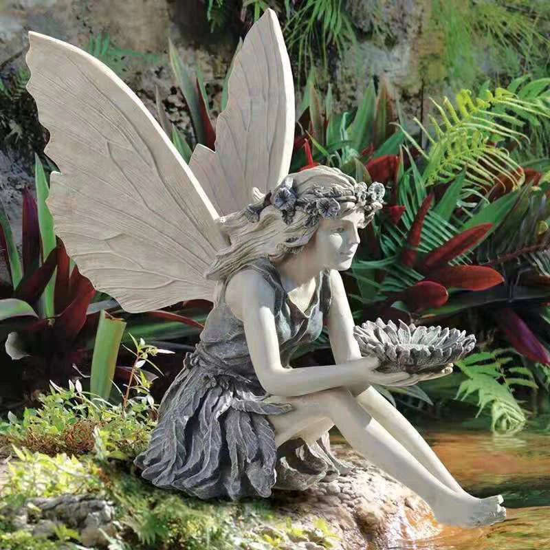 Elf Figurine Statue | Resin Decoration for Garden & Home | Angel Girl Ornament for Table and Garden