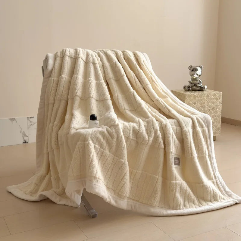 Reversible Velvet Comfort Blanket | Jacquard Coral Fleece Winter Throw | Soft, Warm & Luxurious for Sofa and Bed