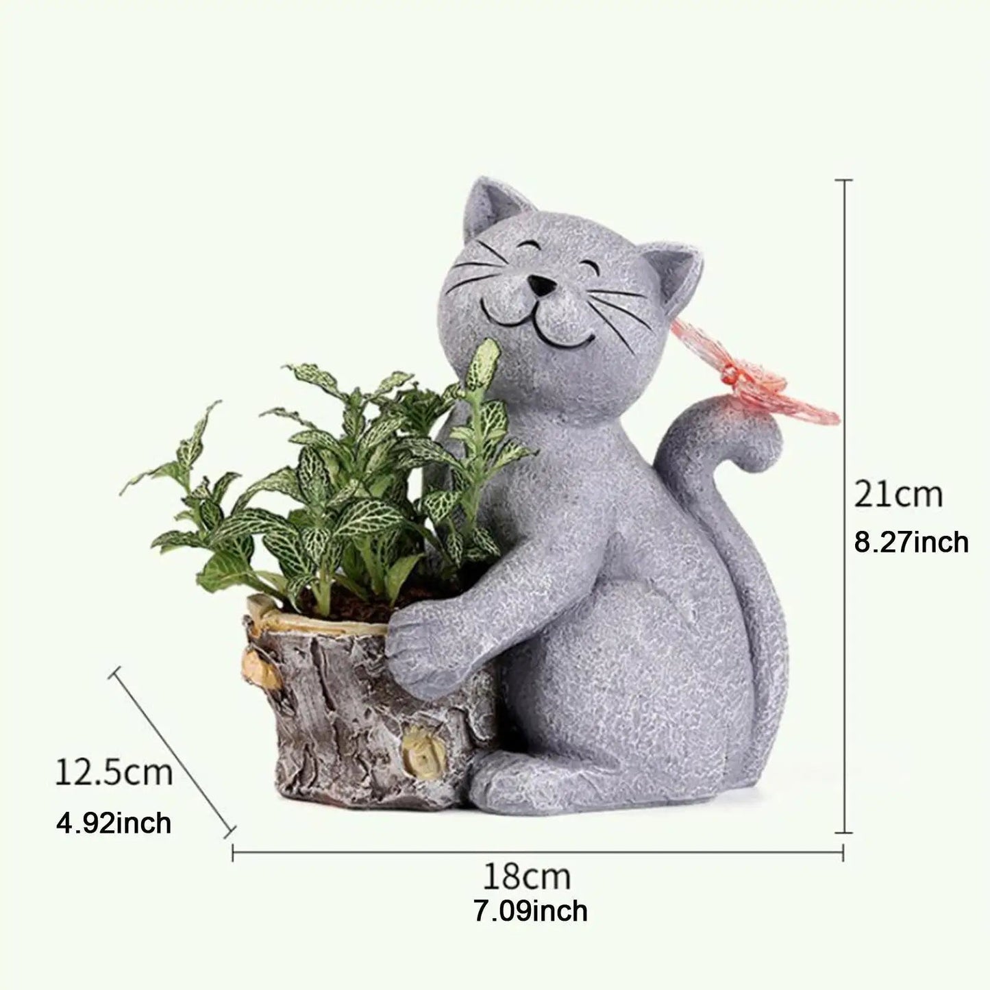 Solar Cat Figurine for Garden with LED Light | Weather-Resistant Resin | 21 cm Tall