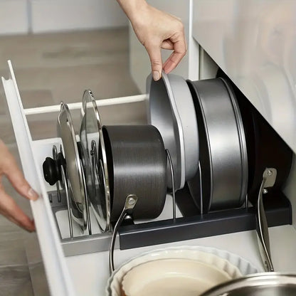 Smart Kitchen Organizer | Adjustable & Space-Saving Design | Neatly Sort Pots, Lids & Accessories