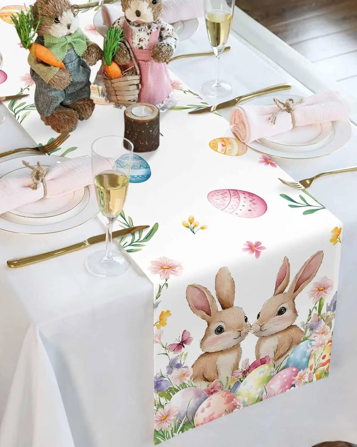 Easter Bunny and Colorful Eggs Table Runner | Linen Spring Decor 150x33cm - 200x33cm