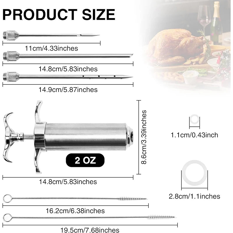Stainless Steel Meat Injector 60 ml with 3 Marinade Needles | BBQ Kit