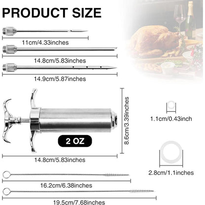 Stainless Steel Meat Injector 60 ml with 3 Marinade Needles | BBQ Kit