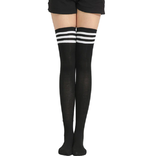 Long Thigh High Nylon Socks with Stripes for Girls