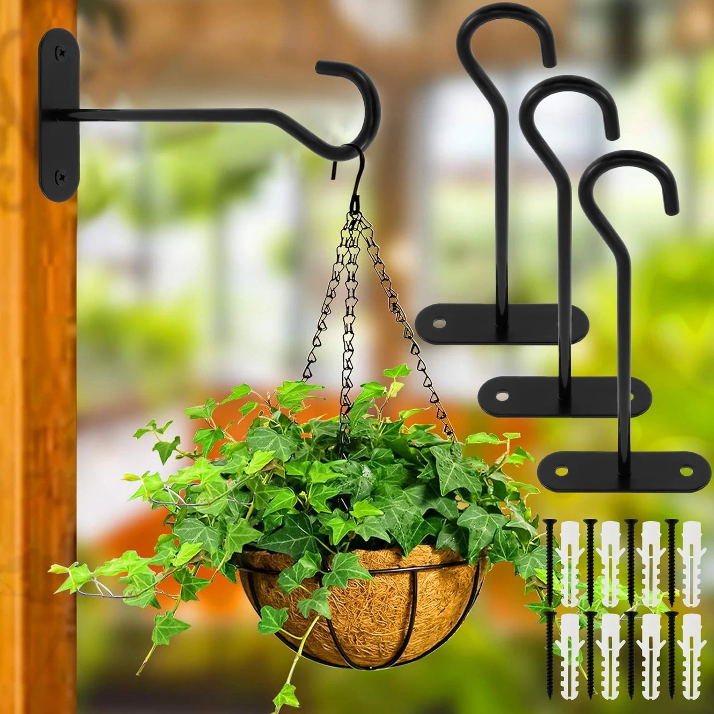 Wall-Mounted Plant Hooks | 15 cm Black Iron | Set of 4, Holds up to 10 kg