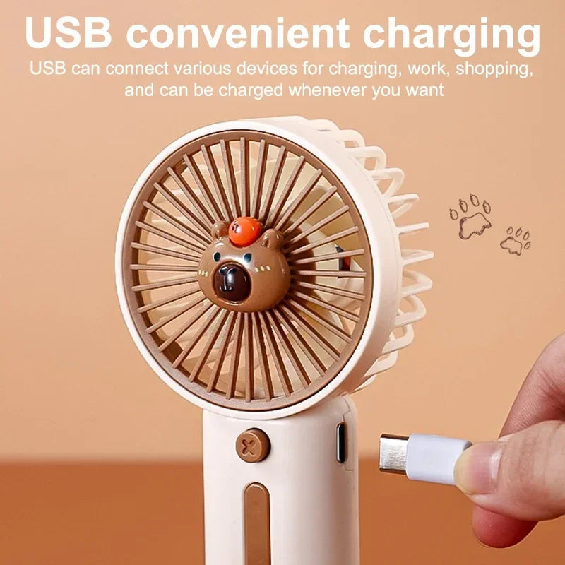Portable USB Mini Fan | 3-Speed Airflow | Cartoon Capybara Design | Summer Breeze