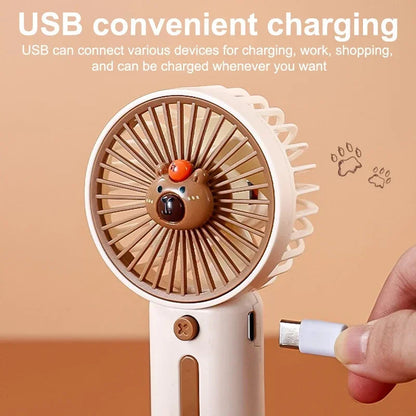 Portable USB Mini Fan | 3-Speed Airflow | Cartoon Capybara Design | Summer Breeze